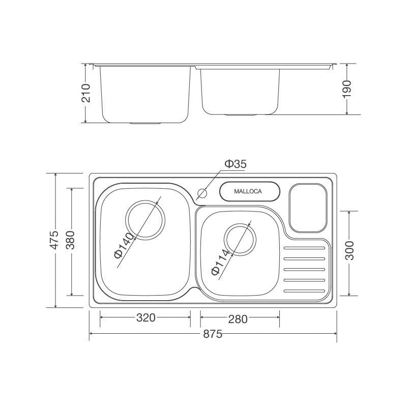 Chậu rửa bát dương bàn bếp MALLOCA MS 1024