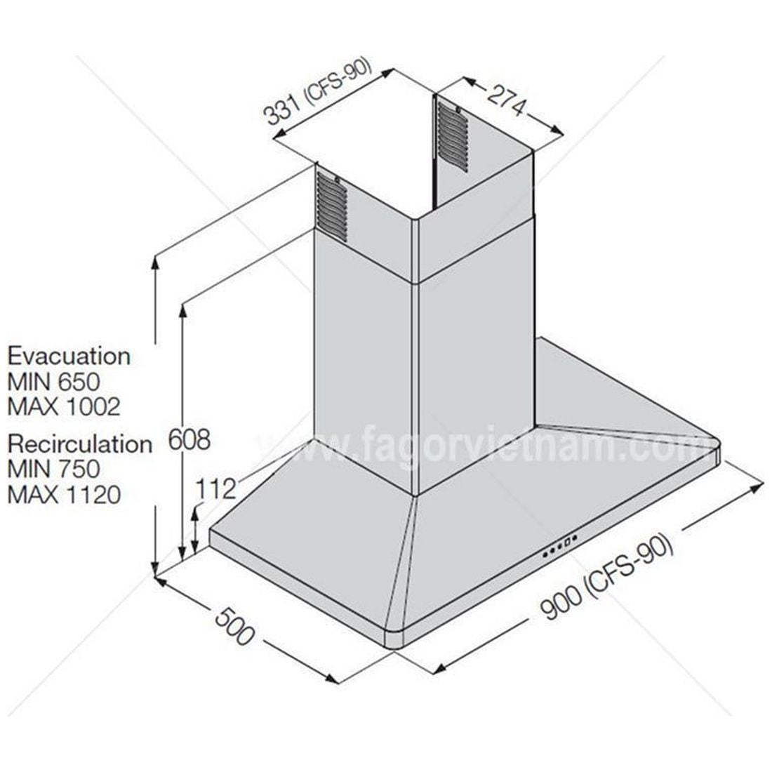 Máy hút mùi treo tường FAGOR CFS-900AX