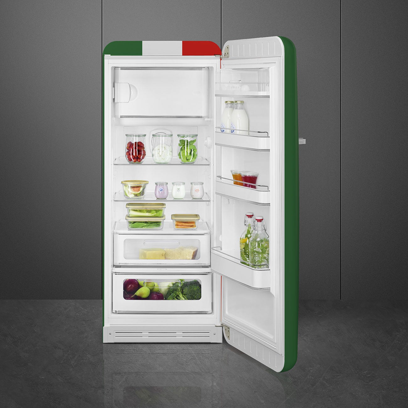 Tủ lạnh một cửa SMEG FAB28RDIT5 màu cờ Italy cánh phải
