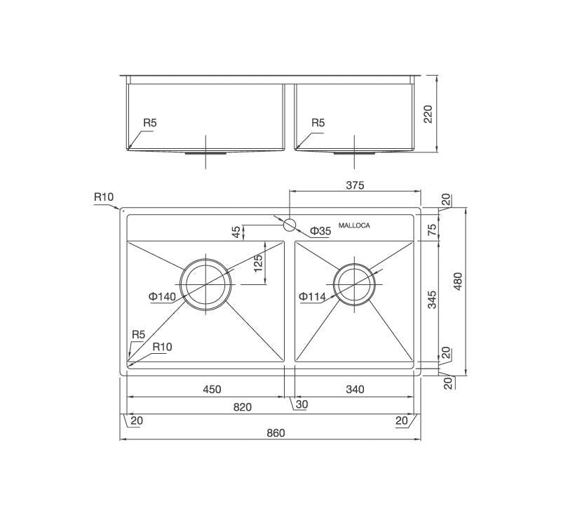 Chậu rửa bát dương bàn bếp MALLOCA MS-6304
