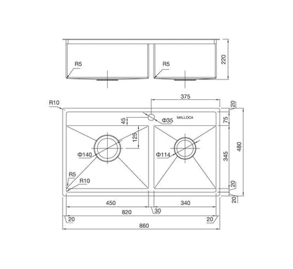 Chậu rửa bát dương bàn bếp MALLOCA MS-6304
