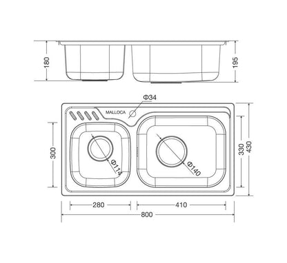 Chậu rửa bát dương bàn bếp MALLOCA MS 1003 NEW