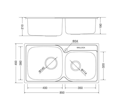 Chậu rửa bát dương bàn bếp MALLOCA MS 1011 NEW