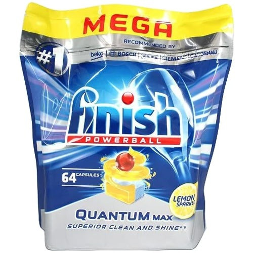 Viên rửa FINISH Quantum Max Superior Clean and Shine túi 64 viên (Hương Chanh)